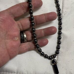 Hematite Beaded Necklace with Pendant